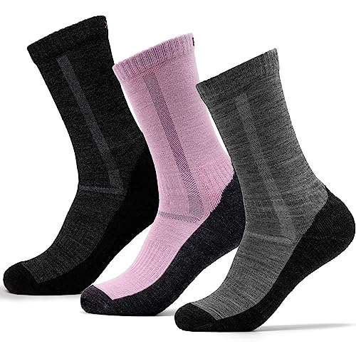 Occulto Damen Merino Wandersocken 3er Pack (Modell: Tamara) Pink Grau Anthrazit 35-38 von Occulto