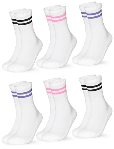 Occulto Damen Retro Tennis Socken 6er Pack (Modell: Serena), Sport Socken Weiß Pink 39-42 von Occulto
