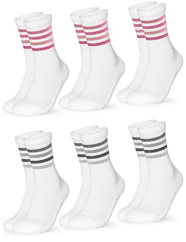 Occulto Damen Retro Tennissocken 80% Baumwolle 6er Pack (Modell: Steffi) Pink Grau Glitzer 39-42 von Occulto