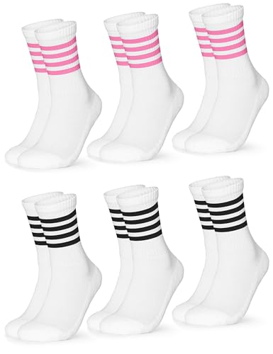 Occulto Damen Retro Tennissocken 80% Baumwolle 6er Pack (Modell: Steffi) Weiß Pink Schwarz 35-38 von Occulto