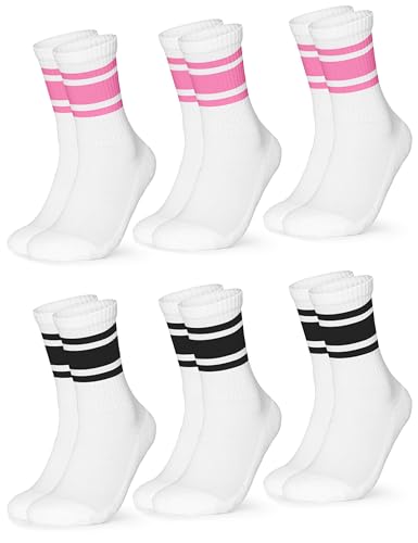 Occulto Damen Retro Tennissocken 6er Pack (Modell: Steffi) Weiß Pink Schwarz 39-42 von Occulto