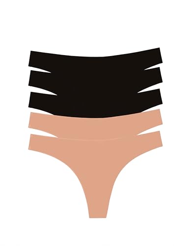 Occulto Damen Seamless Tanga 5er Pack (Model: Ravenna), Nahtloser String Damen Schwarz Sand XL von Occulto
