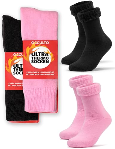 Occulto Damen Ultra Thermosocken 2er Pack (Modell: Ida) Schwarz Pink 35-38 von Occulto