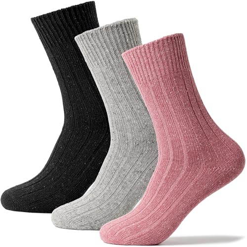 Occulto Damen Warme Wollsocken 3er Pack (Modell: Leni) Schwarz Pink Grau 39-42 von Occulto