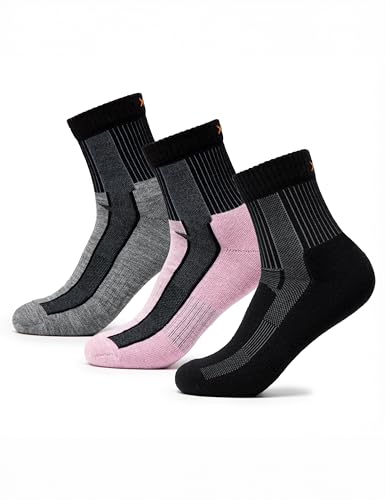 Occulto Damen & Herren Merino Wandersocken 3er Pack (Modell: Makalu) 3 Paar | Pink-Schwarz-Grau 39-42 von Occulto
