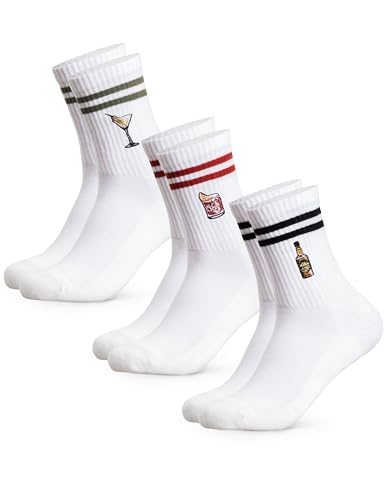 Occulto Damen & Herren Motiv Tennissocken mit Streifen 3er Pack (Modell: Summer), Statement Tennis Socken Drinks 2 35-38 von Occulto