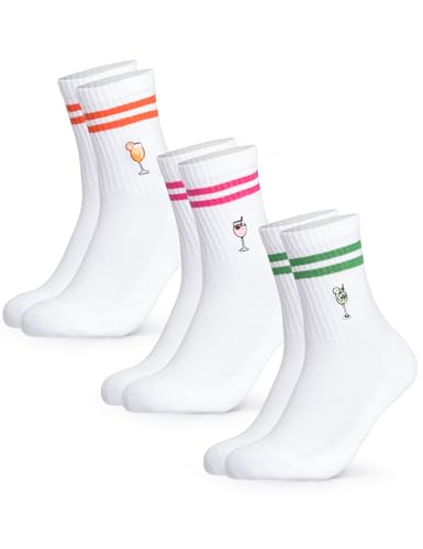 Occulto Damen & Herren Motiv Tennissocken mit Streifen 3er Pack (Modell: Summer), Statement Tennis Socken Drinks 43-46 von Occulto
