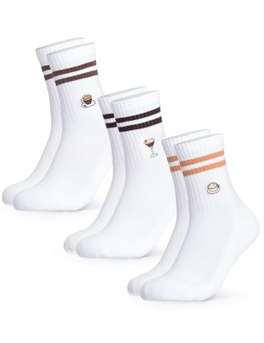 Occulto Damen & Herren Motiv Tennissocken mit Streifen 3er Pack (Modell: Summer), Statement Tennis Socken Kaffee 39-42 von Occulto