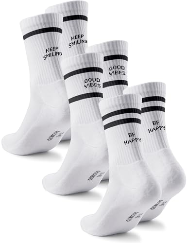 Occulto Damen & Herren Statement Tennis Socken 3er Pack (Modell: Leo) Happy 43-46 von Occulto