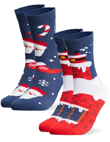 Occulto Damen & Herren Weihnachts Socken 2er Pack (Modell: Santa) Blau 43-46 von Occulto