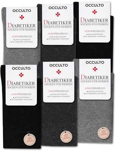 Occulto Diabetikersocken Herren ohne Naht ohne Gummibund Baumwolle 6er Pack (Modell: Oliver) Grau Mix 47-50 von Occulto