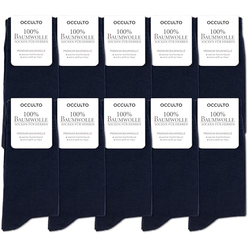 Occulto Herren 100% Baumwolle Socken 10-20er Pack (Modell: Ingo) 47-50 10 Paar | Navy von Occulto