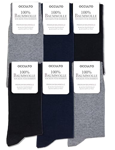 Occulto Herren 100% Baumwolle Socken 6er Pack (Modell: Roland) Blau Mix 39-42 von Occulto