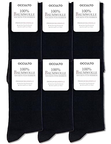 Occulto Herren 100% Baumwolle Socken 6er Pack (Modell: Roland) Schwarz 47-50 von Occulto