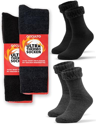 Occulto Damen & Herren Ultra Thermosocken 2er Pack (Modell: Yuki) Schwarz Anthrazit 39-42 von Occulto