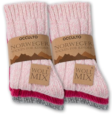 Occulto Kinder Warme Wollsocken 6er Pack (Modell: Niki) Pink Mix 23-26 von Occulto