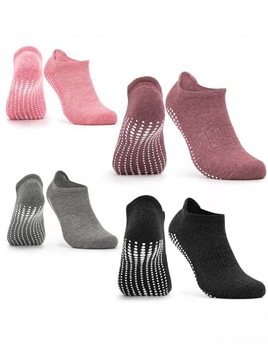 Occulto Damen & Herren Yoga Socken 2-4er Pack (Modell: Mady) 4 Paare | Schwarz-Grau-Pink-Rot 39-42 von Occulto