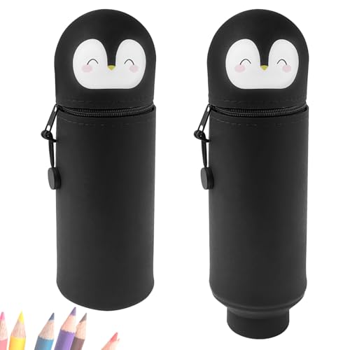 Occupaternm Weiche Silikontasche, 2-in-1 Federmäppchen,Tier-Bleistifthalter,Tischstifthalter, Stand Up Federmäppchen, Niedlicher Federtasche für Jungen und Mädchen (1 Stück-Pinguin) von Occupaternm