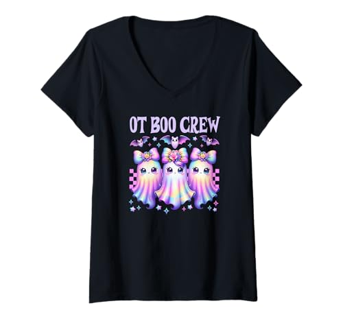 Damen Ergotherapie Halloween, OT, OTA, OT Boo Crew T-Shirt mit V-Ausschnitt Damen Ergotherapie Halloween, OT, OTA, OT Boo Crew T-Shirt mit V-Ausschnitt von Occupational Therapist Halloween, COTA, Cute Ghost
