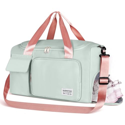 Grün Sporttasche Damen Herren, Groß Reisetasche Damen mit Schuhfach und Nassfach, Wasserabweisende Sporttasche Faltbare Reisetasche Trainingstasche Handgepäck Tasche für Reisen, Fitness, Sport von Occzin