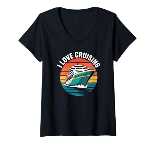 Damen Ich Liebe Cruising Sunset Voyage Getaway T-Shirt mit V-Ausschnitt Damen Ich Liebe Cruising Sunset Voyage Getaway T-Shirt mit V-Ausschnitt von Ocean Adventure Cruise Enthusiasts