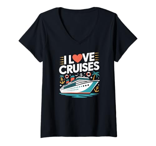 Damen Ich Liebe Kreuzfahrten, Spaß auf Ozeankreuzfahrten T-Shirt mit V-Ausschnitt Damen Ich Liebe Kreuzfahrten, Spaß auf Ozeankreuzfahrten T-Shirt mit V-Ausschnitt von Ocean Adventure Sea Travel Love Cruises