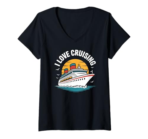 Damen Ich Liebe Cruising Sun Sea Design T-Shirt mit V-Ausschnitt Damen Ich Liebe Cruising Sun Sea Design T-Shirt mit V-Ausschnitt von Ocean Adventure Travel Enthusiasts