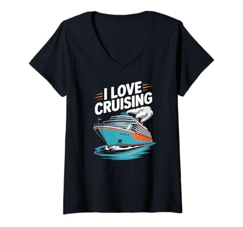 Damen Ich Liebe Cruising Ship Traveler Fun T-Shirt mit V-Ausschnitt Damen Ich Liebe Cruising Ship Traveler Fun T-Shirt mit V-Ausschnitt von Ocean Adventures Cruise Enthusiast