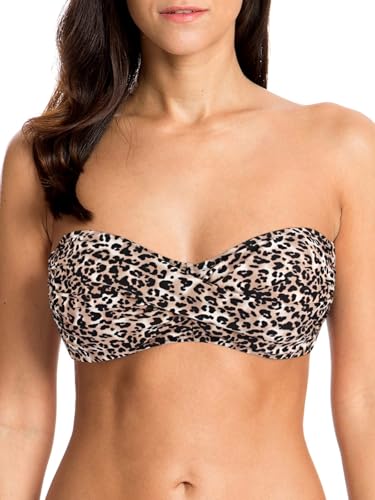 Ocean Blues Damen Bandeau Bikini Top Ohne Träger mit Verstellbarer Rückenschnürung, Leopardenmuster, Größe M Ocean Blues Damen Bandeau Bikini Top Ohne Träger mit Verstellbarer Rückenschnürung, Leopardenmuster, Größe M von Ocean Blues