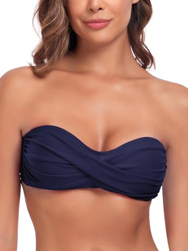 Ocean Blues Damen Bandeau Bikini Top Ohne Träger mit Verstellbarer Rückenschnürung, Marineblau, Größe M von Ocean Blues