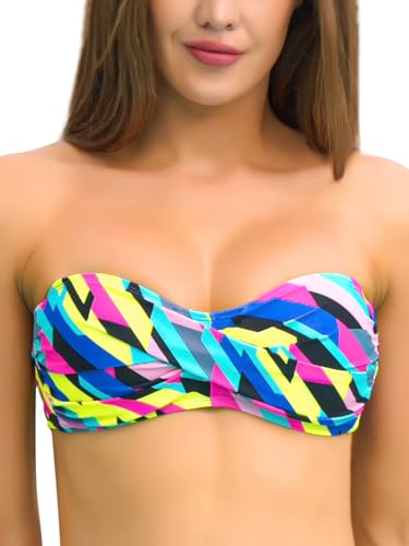 Ocean Blues Damen Bandeau Bikini Top Ohne Träger mit Verstellbarer Rückenschnürung, Neon-gestreift, Größe L von Ocean Blues