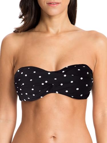 Ocean Blues Damen Bandeau Bikini Top Ohne Träger mit Verstellbarer Rückenschnürung, Schwarz-weiße Punkte, Größe XL von Ocean Blues