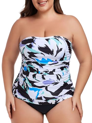 Ocean Blues Damen Bandeau Tankini-Oberteil mit Rüschen & Bauchkontroll-Effekt | Bade-Oberteil ohne Träger in Blumenmuster - Größe 3XL von Ocean Blues