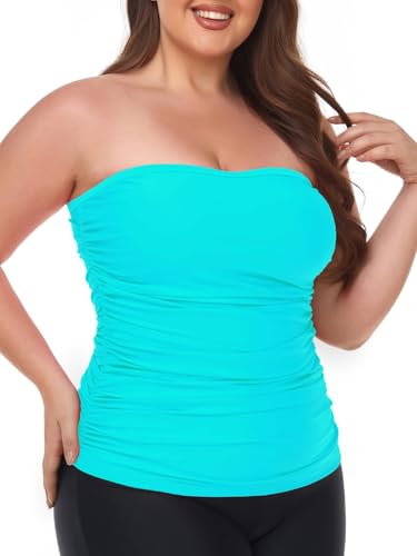 Ocean Blues Damen Bandeau Tankini-Oberteil mit Rüschen & Bauchkontroll-Effekt | Bade-Oberteil ohne Träger in Himmelblau - Größe L von Ocean Blues