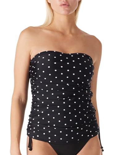 Ocean Blues Damen Bandeau Tankini-Oberteil mit Rüschen & Bauchkontroll-Effekt | Bade-Oberteil ohne Träger in Schwarz-weiße Punkte - Größe M von Ocean Blues