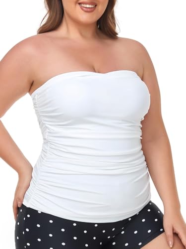 Ocean Blues Damen Bandeau Tankini-Oberteil mit Rüschen & Bauchkontroll-Effekt | Bade-Oberteil ohne Träger in Weiß - Größe S von Ocean Blues