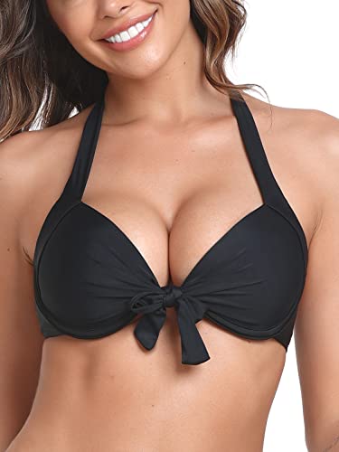 Ocean Blues Damen Bikini Oberteil Push-Up mit Bügel Verstellbarem Neckholder, Schwarz, Größe L von Ocean Blues