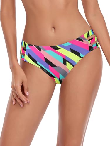 Ocean Blues Damen-Bikini mit vollständiger Abdeckung, Swim Bottom, Neon gestreift, L von Ocean Blues
