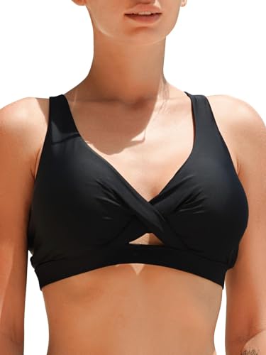 Ocean Blues Damen Bikini Oberteil V-Ausschnitt mit Kreuzträgern verstellbaren Trägern, Schwarz, Größe L von Ocean Blues