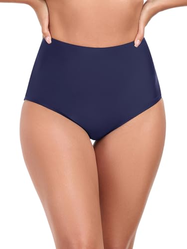 Ocean Blues Damen High Waisted Bikini-Unterteil mit Vollbedeckung in Marineblau - Größe L von Ocean Blues