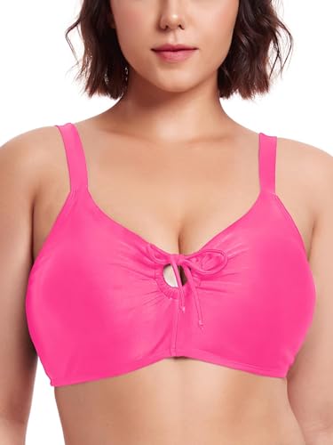 Ocean Blues Damen Retro Bikini-Oberteil mit Ausschnittdetails & Schnürrücken | Gepolsterter Bade-Oberteil in Knallrosa - Größe M von Ocean Blues