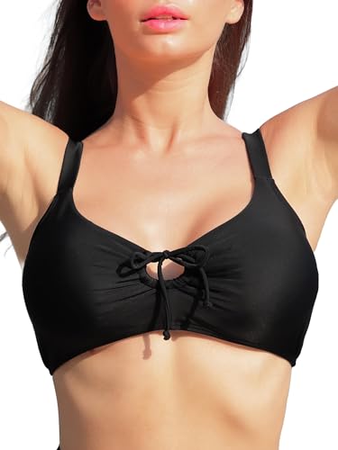 Ocean Blues Damen Retro Bikini-Oberteil mit Ausschnittdetails & Schnürrücken | Gepolsterter Bade-Oberteil in Schwarz - Größe L von Ocean Blues