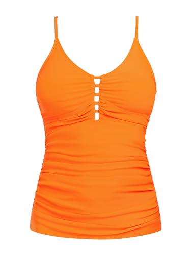 Ocean Blues Damen Retro Tankini Badeanzug Raffung Bauchkontrolle Tankini Top Only, Neon-Orange, Large von Ocean Blues