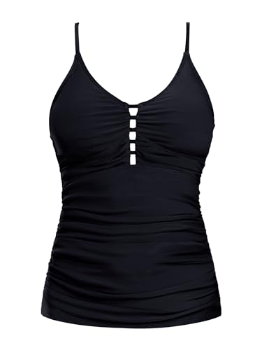 Ocean Blues Damen Retro Tankini Badeanzug Raffung Bauchweg Tankini Top Only, Schwarz, Large von Ocean Blues