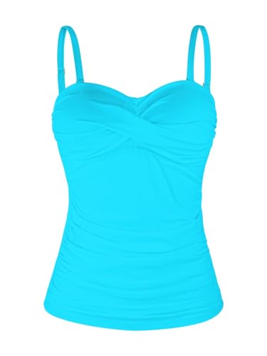 Ocean Blues Damen Tankini Oberteil mit abnehmbaren Trägern und Bauchkontroll Raffung Bikini Top für Strand und Pool in Himmelblau Größe XXL von Ocean Blues