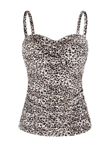 Ocean Blues Damen Tankini Oberteil mit abnehmbaren Trägern und Bauchkontroll Raffung Bikini Top für Strand und Pool in Leopardenmuster Größe L von Ocean Blues