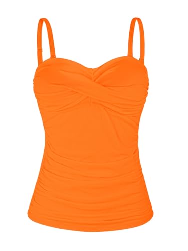 Ocean Blues Damen Tankini Oberteil mit abnehmbaren Trägern und Bauchkontroll Raffung Bikini Top für Strand und Pool in Orange Größe M von Ocean Blues