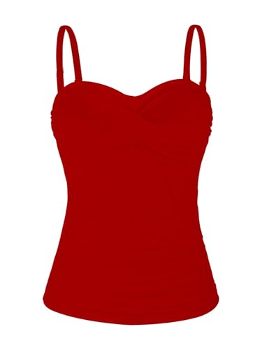 Ocean Blues Damen Tankini Oberteil mit abnehmbaren Trägern und Bauchkontroll Raffung Bikini Top für Strand und Pool in Rot Größe XL von Ocean Blues