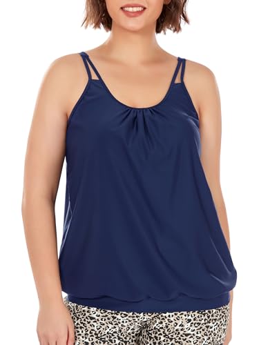 Ocean Blues Damen Tankini Oberteil ohne Bügel Übergröße mit Verstellbaren Trägern und Blouson Lockere Passform Badebekleidung, Marineblau, Größe L von Ocean Blues