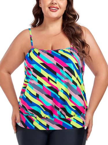 Ocean Blues Damen Tankini Top Plus Size Bandeau Loose Fit Badeoberteil ohne Unterteil, Neon-gestreift, Größe XXXL von Ocean Blues